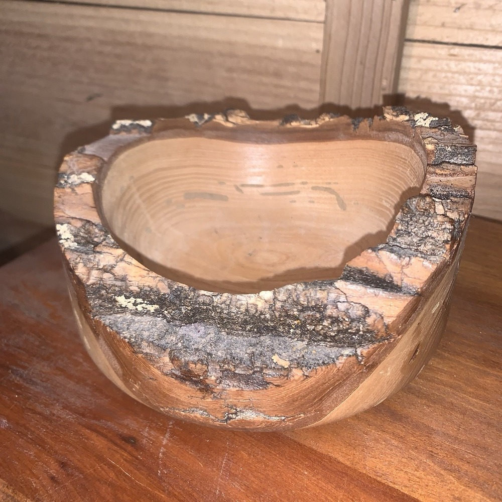 Hand Turned Live Edge Wood Bowl Signed Dated Jan 2012 Rustic Natural Centerpiece